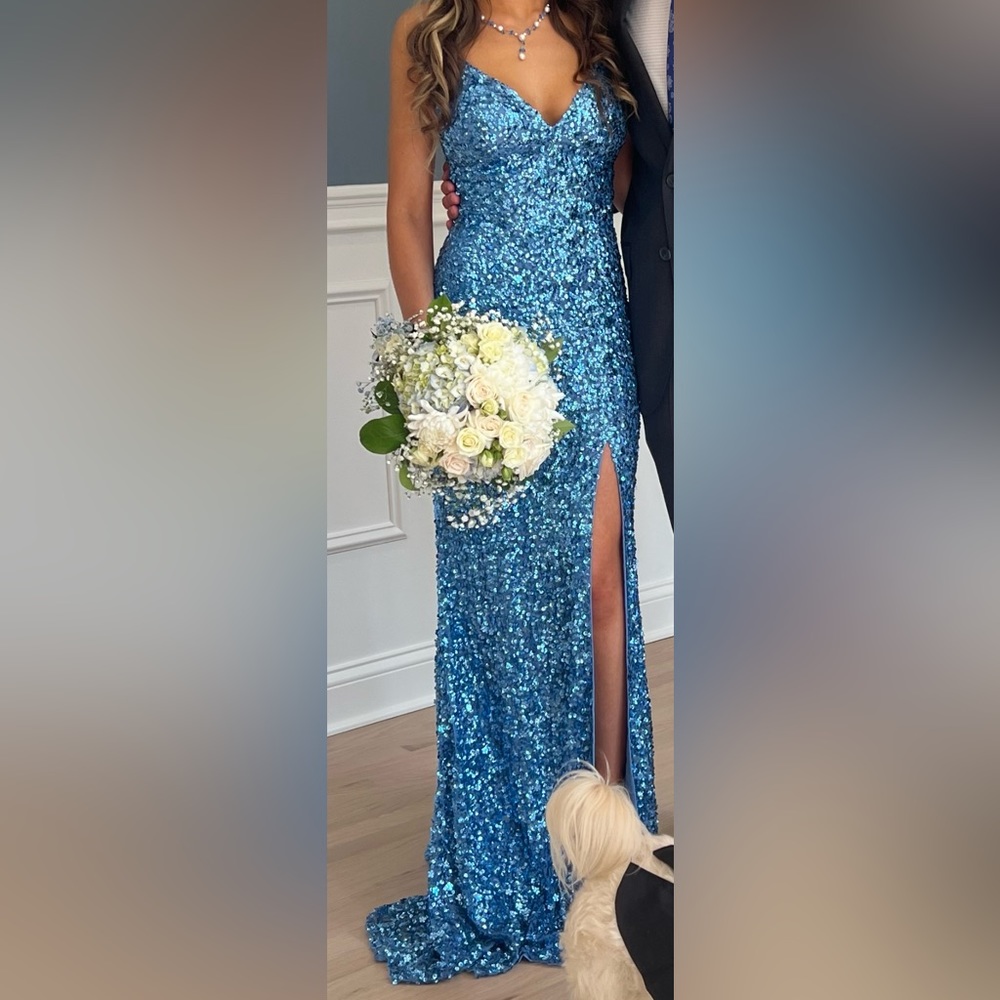Sherri Hill corset lace up dress , Blue, worn once, no alterations were made